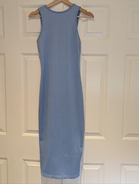 H&M Periwinkle Sky Blue Ribbed Bodycon Sleeveless Midi Dress Minimalist NWT S